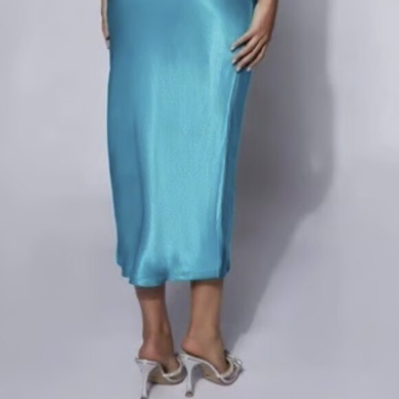 Meshki Tyler Strapless Satin Midi Dress - Cyan Blue - Size Medium - Picture 5 of 7